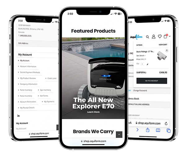 Image of three iphones showing different pages available on the portal.